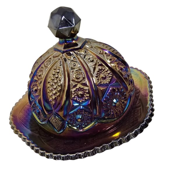Indiana Heirloom Carnival Glass Lidded Butter Dish Imperial Rose Pattern - Picture 4 of 8